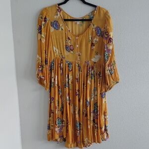 Altar'd State Golden Floral Long Sleeve Dress